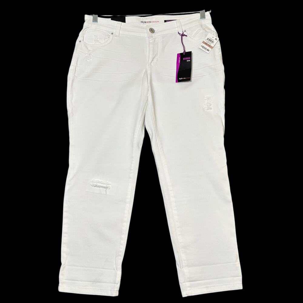 NWT White Curvy Boyfriend Jeans Mid-Rise Distressed Destroyed 5-Pocket 12P
